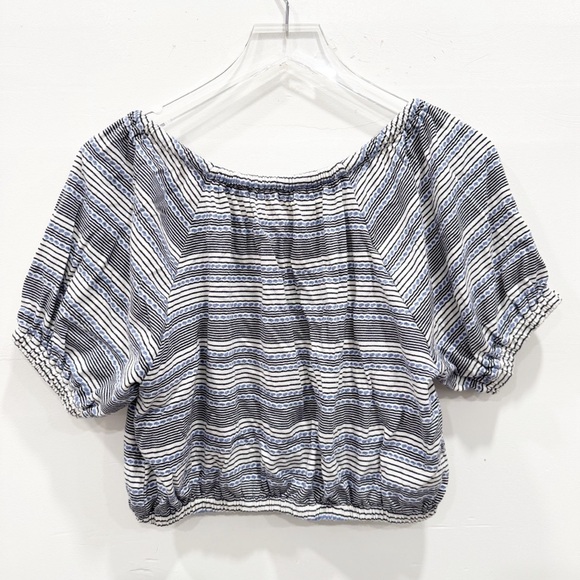 Madewell Jacquard Keyhole Crop Top in Stripe Blue Small Cotton - Picture 4 of 9